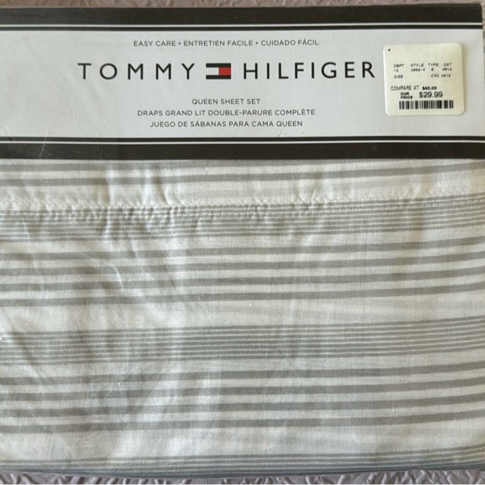 Tommy Hilfiger Gray and White Striped Bedding Sheets